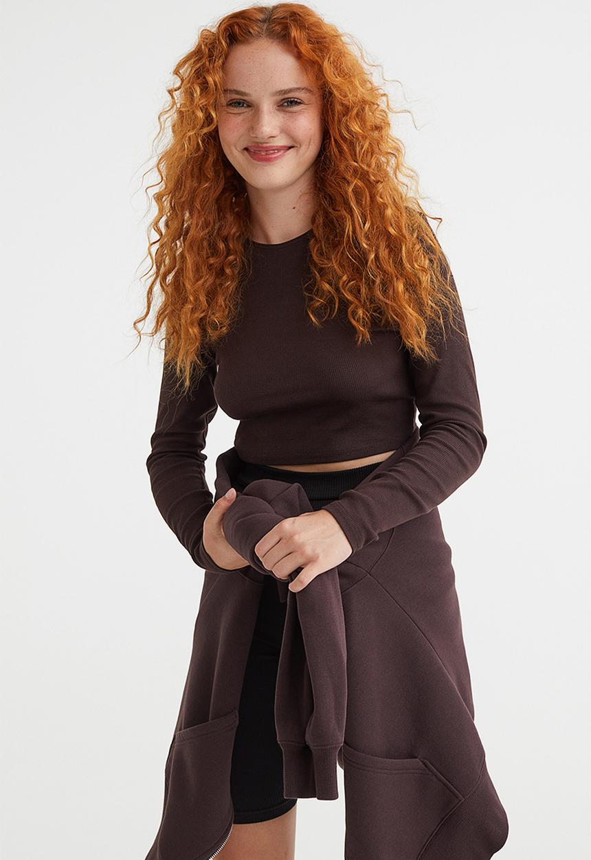 H&M - Ribbed cropped top - dark brown