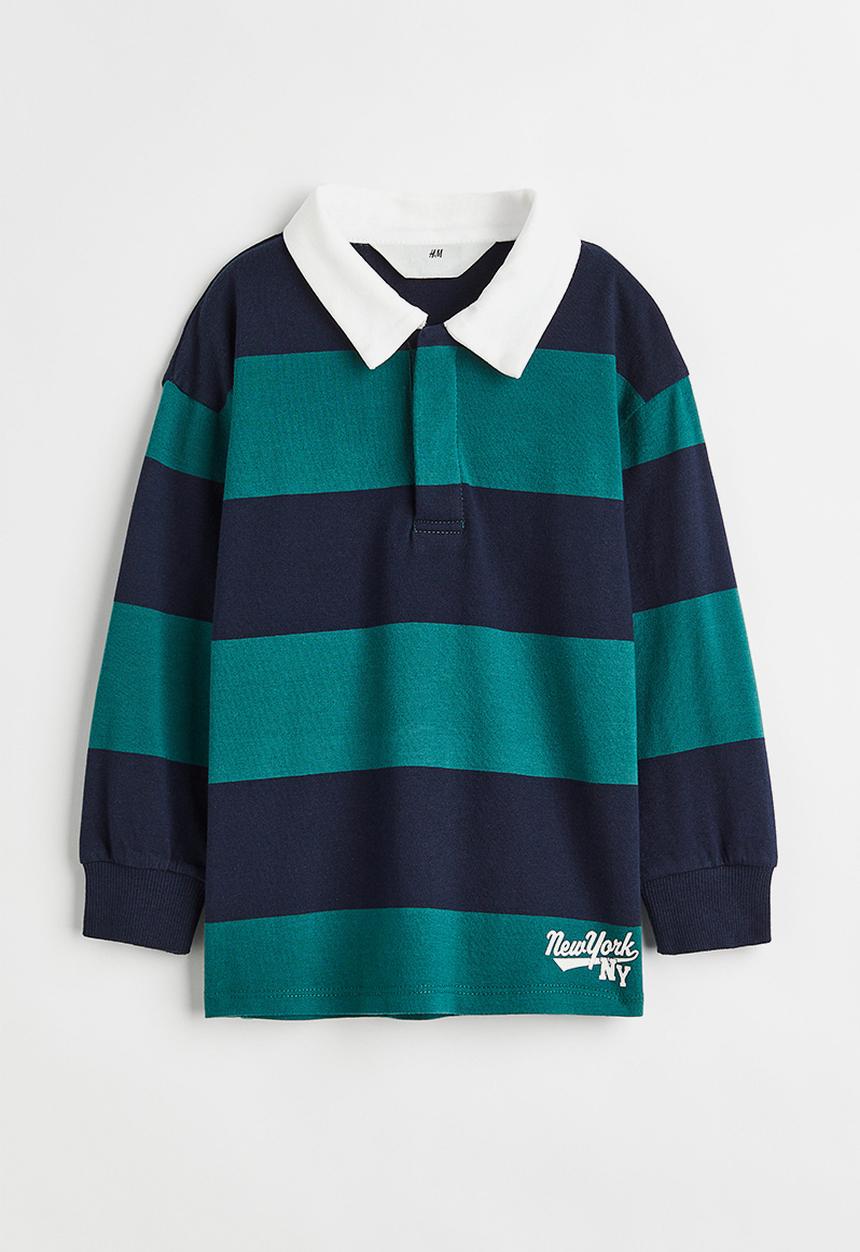 H&M - Cotton rugby shirt - dark blue/striped