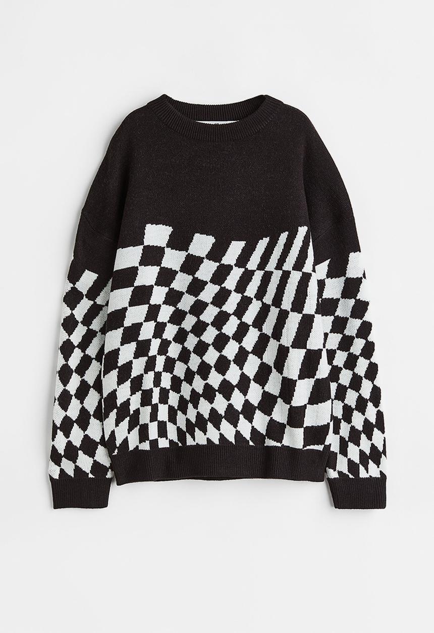 H&M - Jacquard-knit jumper - black/white checked