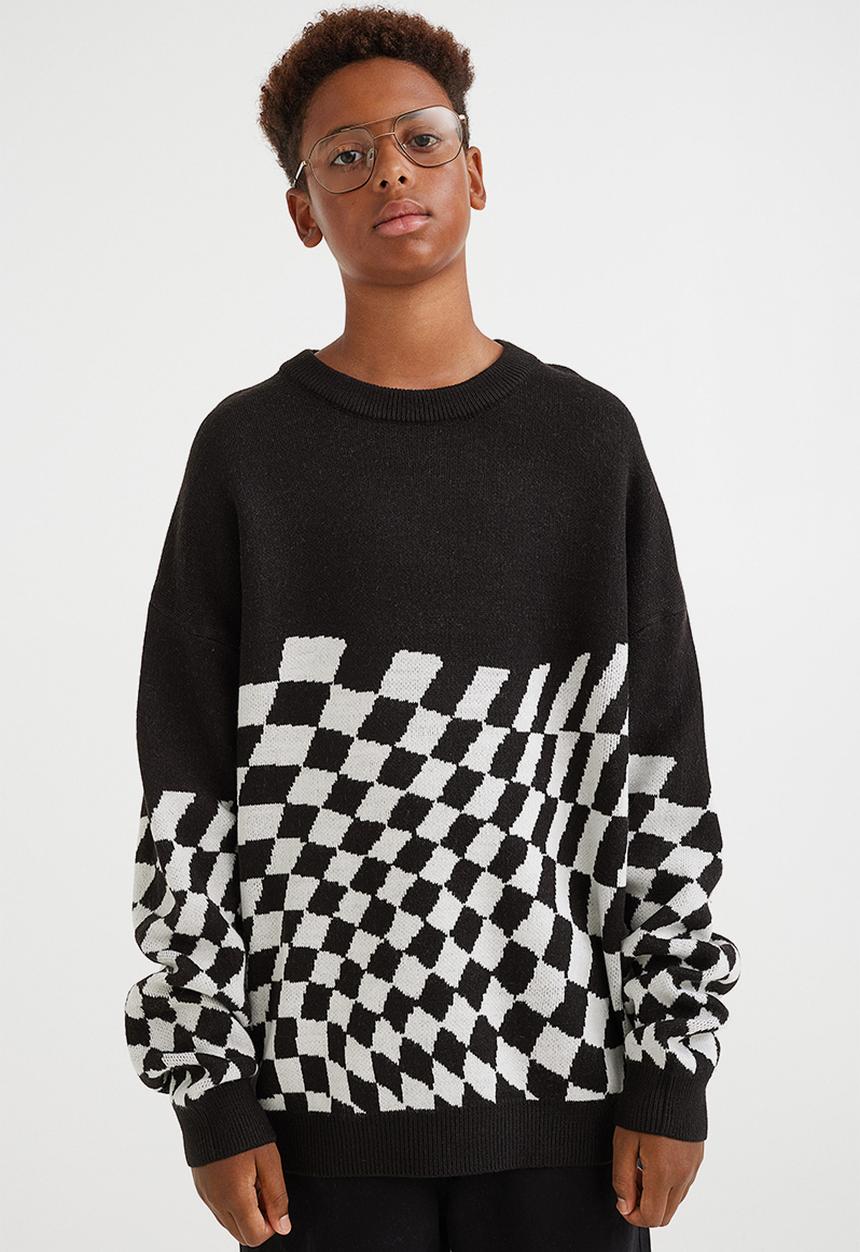H&M - Jacquard-knit jumper - black/white checked