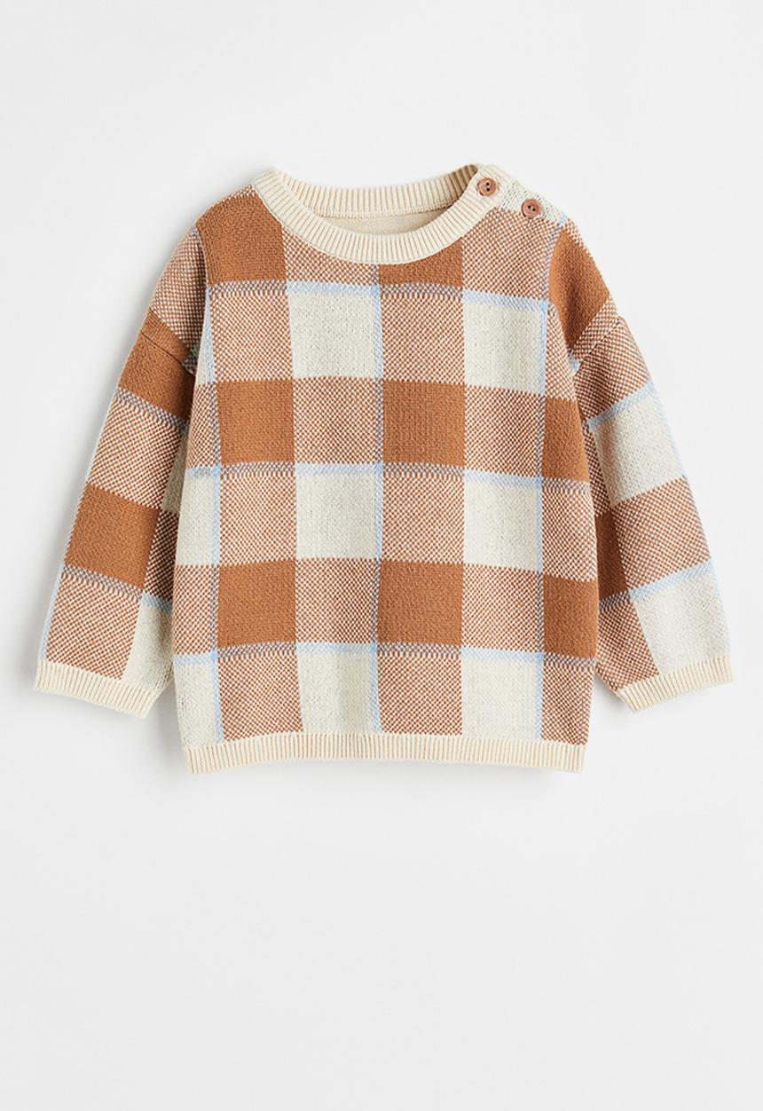 H&M - Jacquard-knit jumper - light brown/cream checked