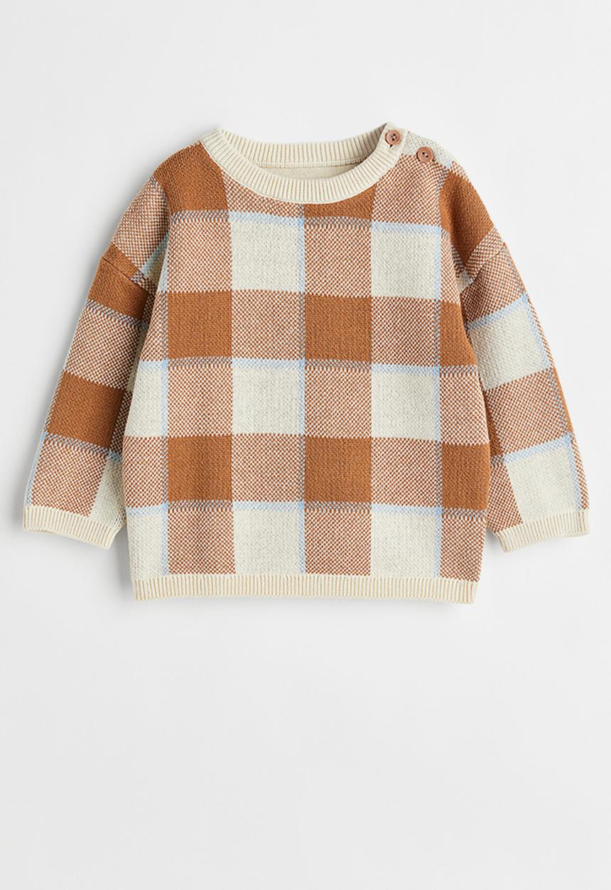 H&M - Jacquard-knit jumper - light brown/cream checked