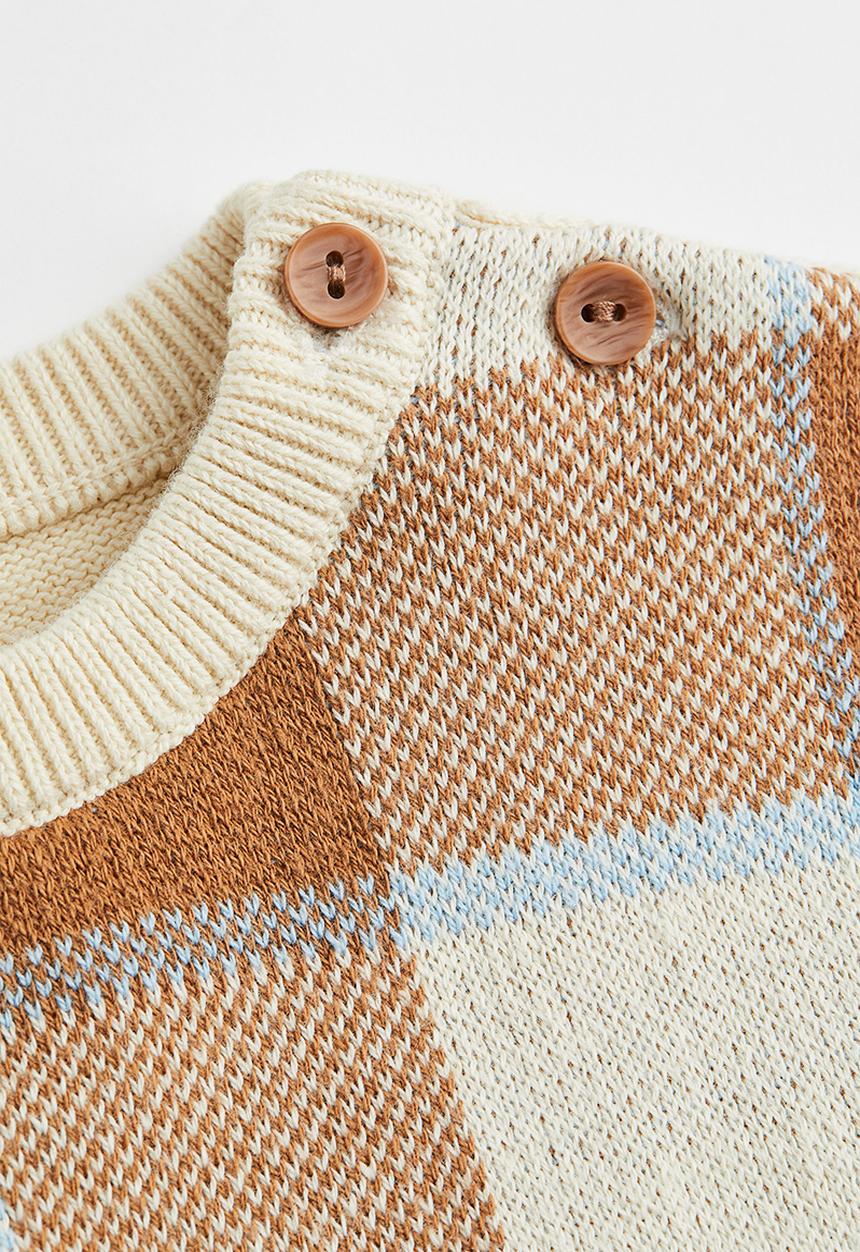 H&M - Jacquard-knit jumper - light brown/cream checked