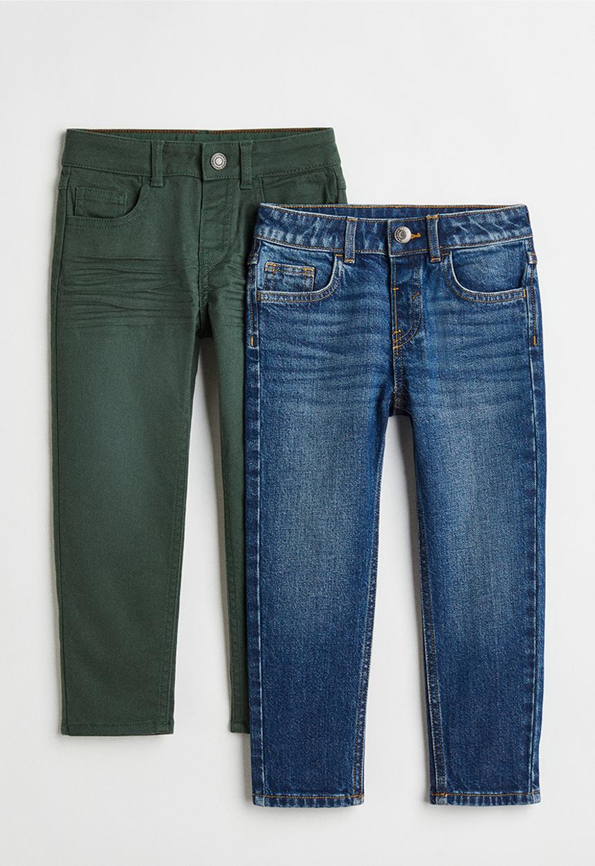 H&M - 2-Pack relaxed fit trousers - dark green/denim blue
