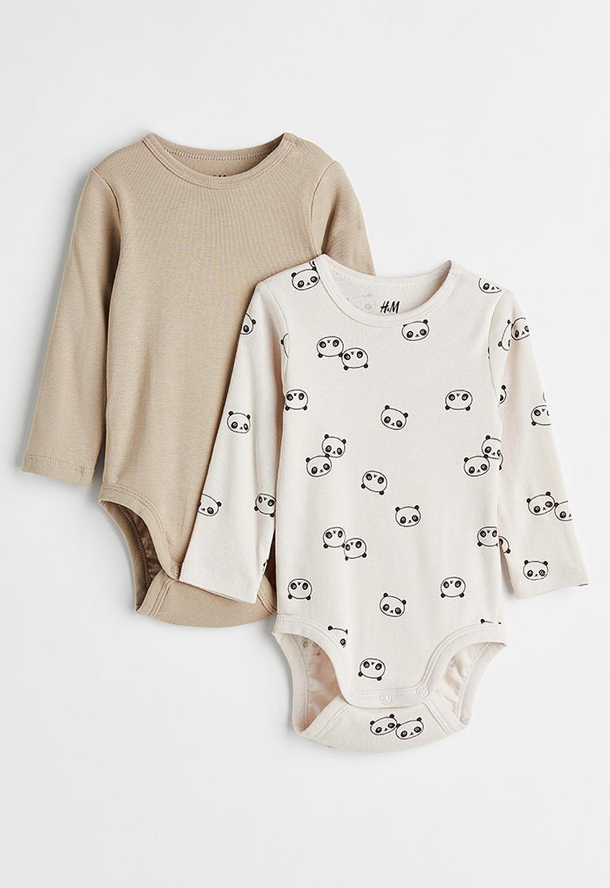 H&M - 2-Pack cotton bodysuits - light mole/pandas
