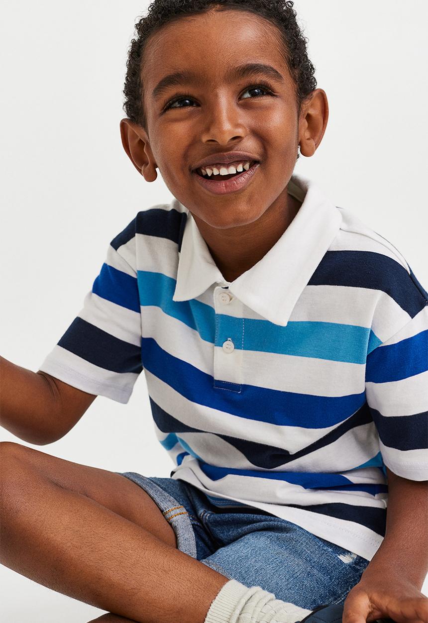 H&M - Cotton polo shirt - white/blue striped