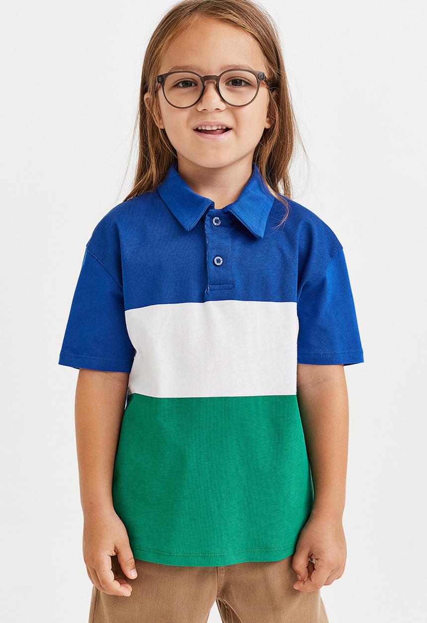 H&M - Cotton polo shirt - blue/block-coloured