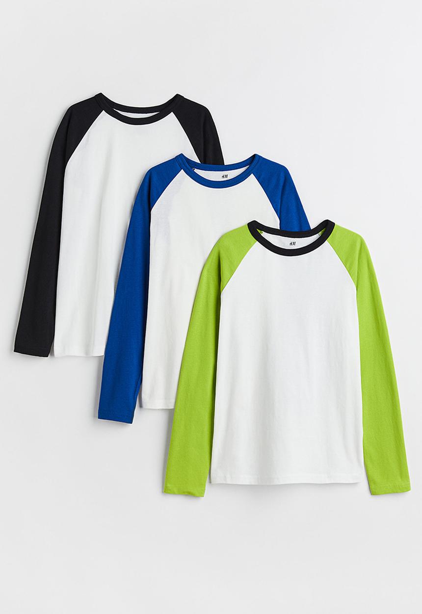 H&M - 3-Pack long-sleeved tops - lime green/block-coloured