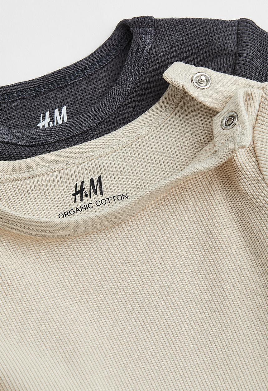 H&M - 2-Pack adjustable-fit long-sleeved bodysuits - light beige/black