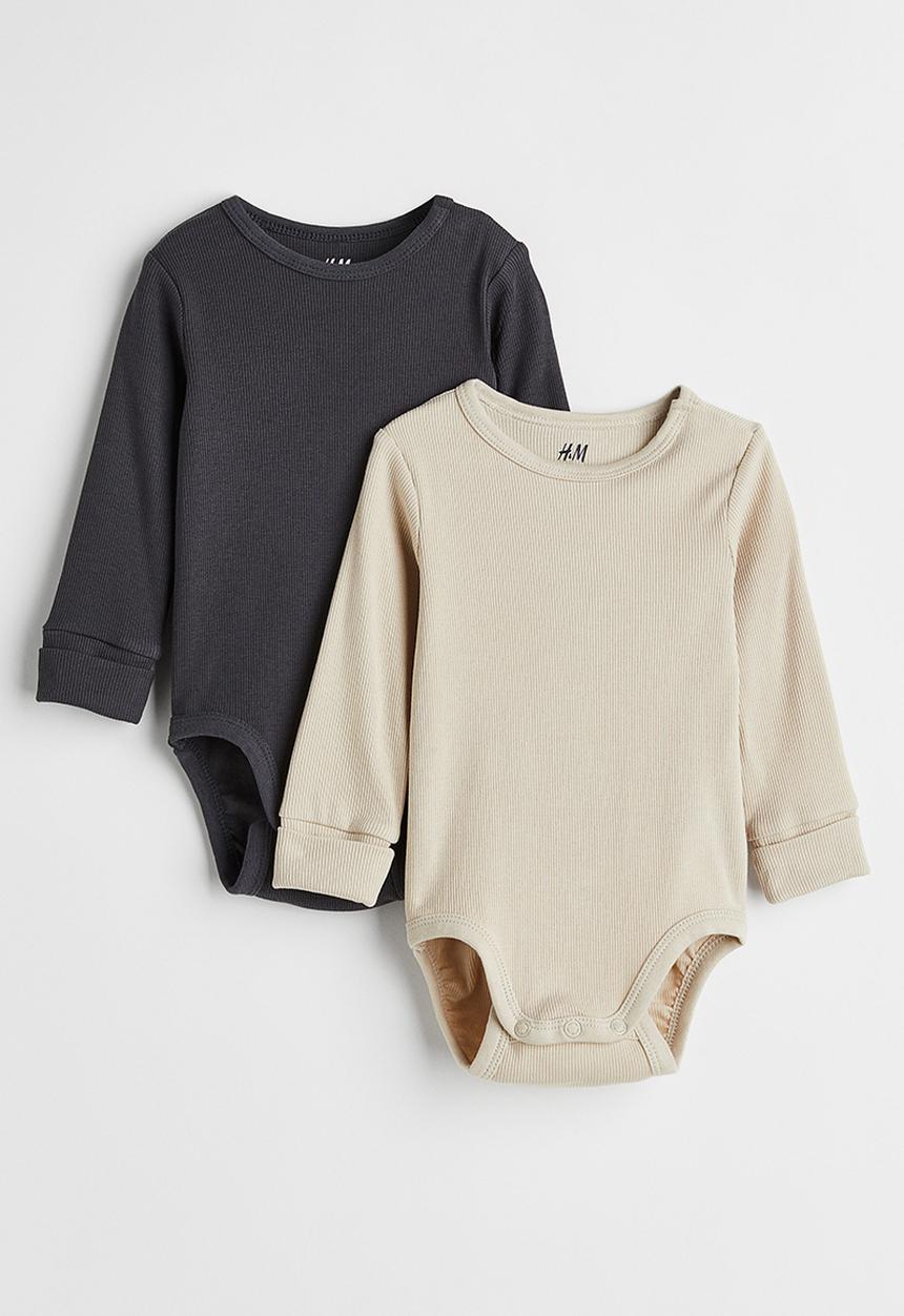 H&M - 2-Pack adjustable-fit long-sleeved bodysuits - light beige/black