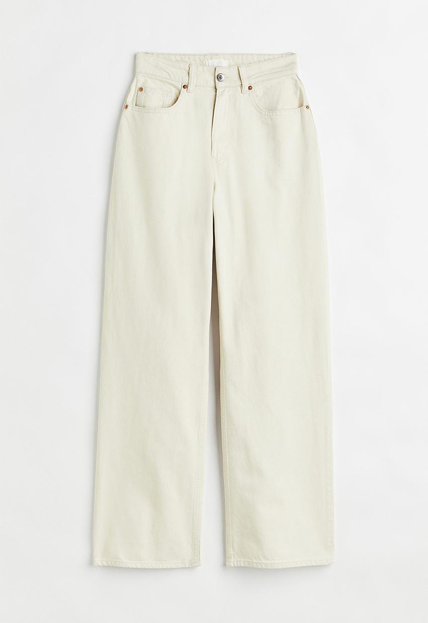 H&M - Loose straight high jeans - light beige