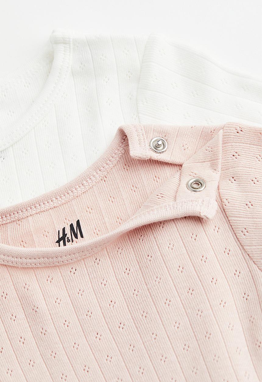 H&M - 2-Pack long-sleeved bodysuits - powder pink/white