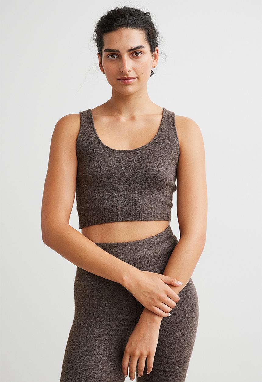 H&M - Fine-knit cropped sweater vest - brown marl