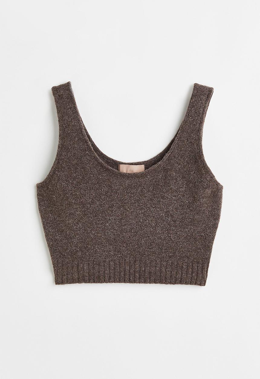 H&M - Fine-knit cropped sweater vest - brown marl