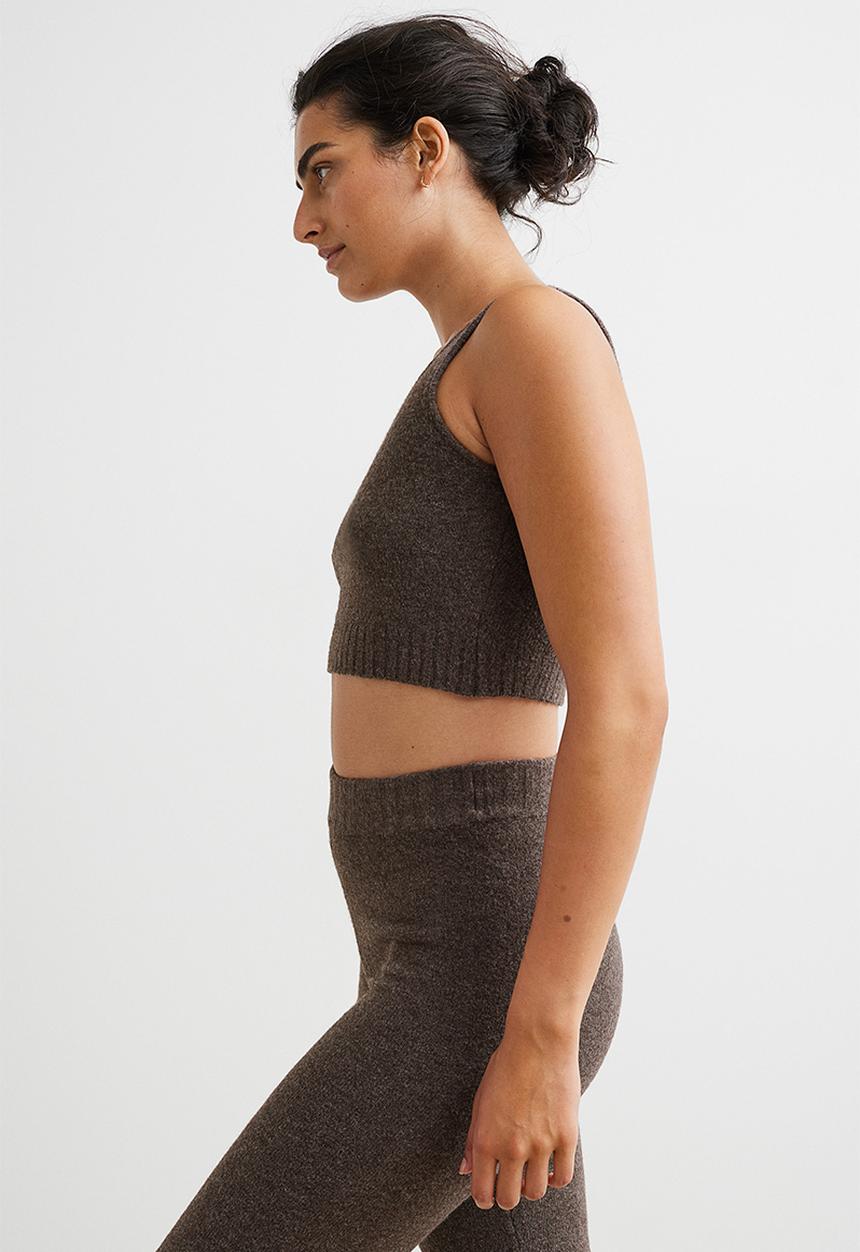 H&M - Fine-knit cropped sweater vest - brown marl