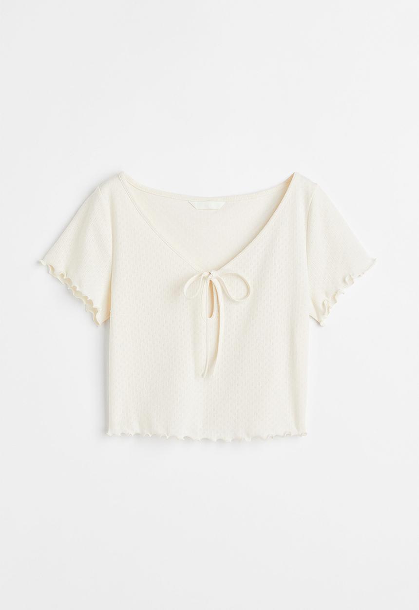 H&M - Pointelle jersey top - cream