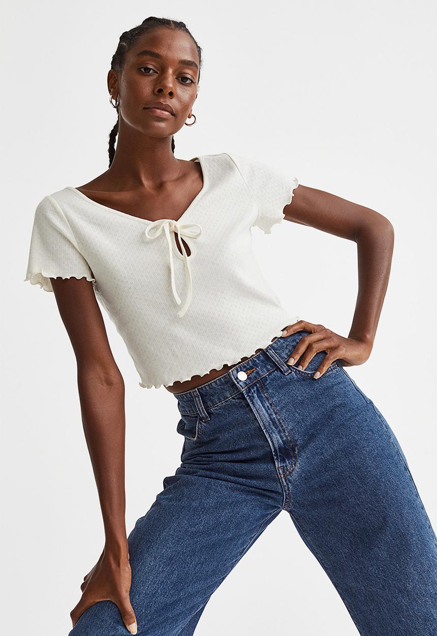 H&M - Pointelle jersey top - cream