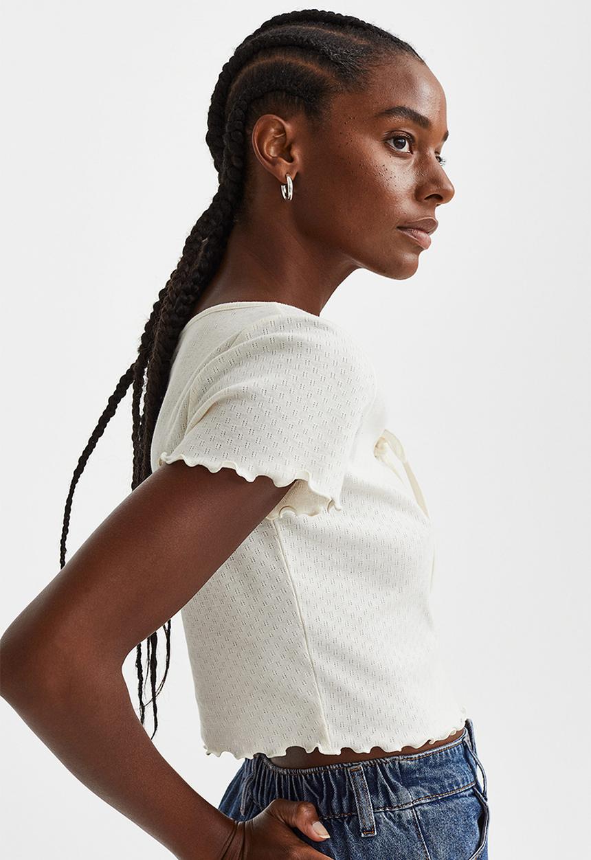 H&M - Pointelle jersey top - cream