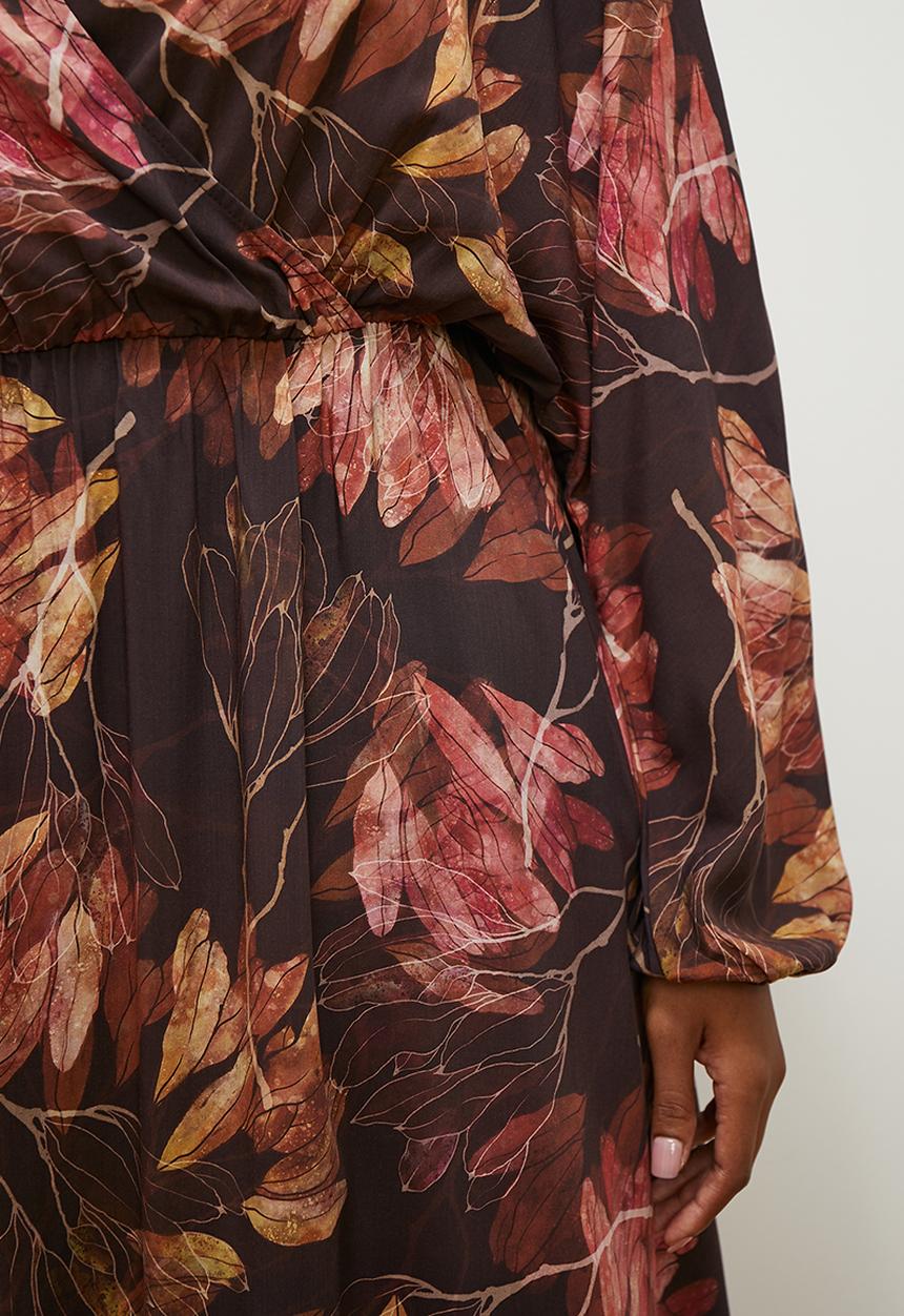 edit Plus - Dolman sleeve sot waist midi dress - autumn leaves