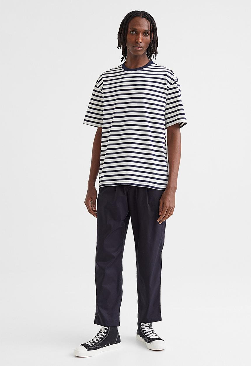 H&M - Relaxed fit cotton t-shirt - navy blue/white striped