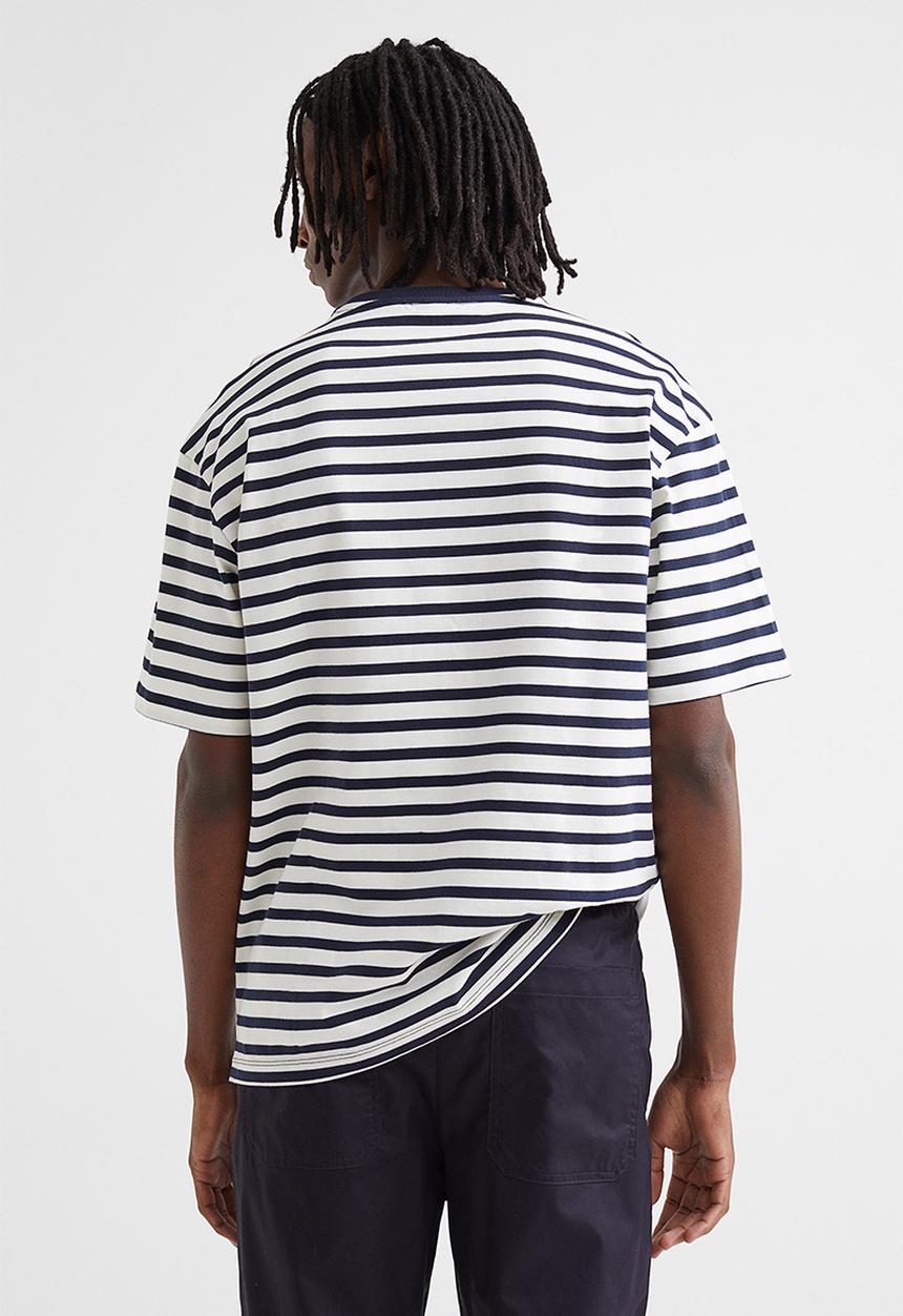 H&M - Relaxed fit cotton t-shirt - navy blue/white striped