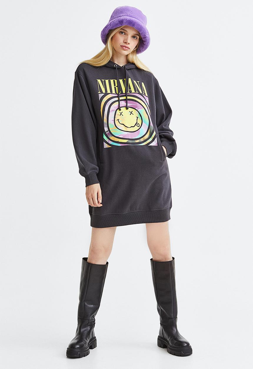 H&M - Hooded sweatshirt dress - black/nirvana