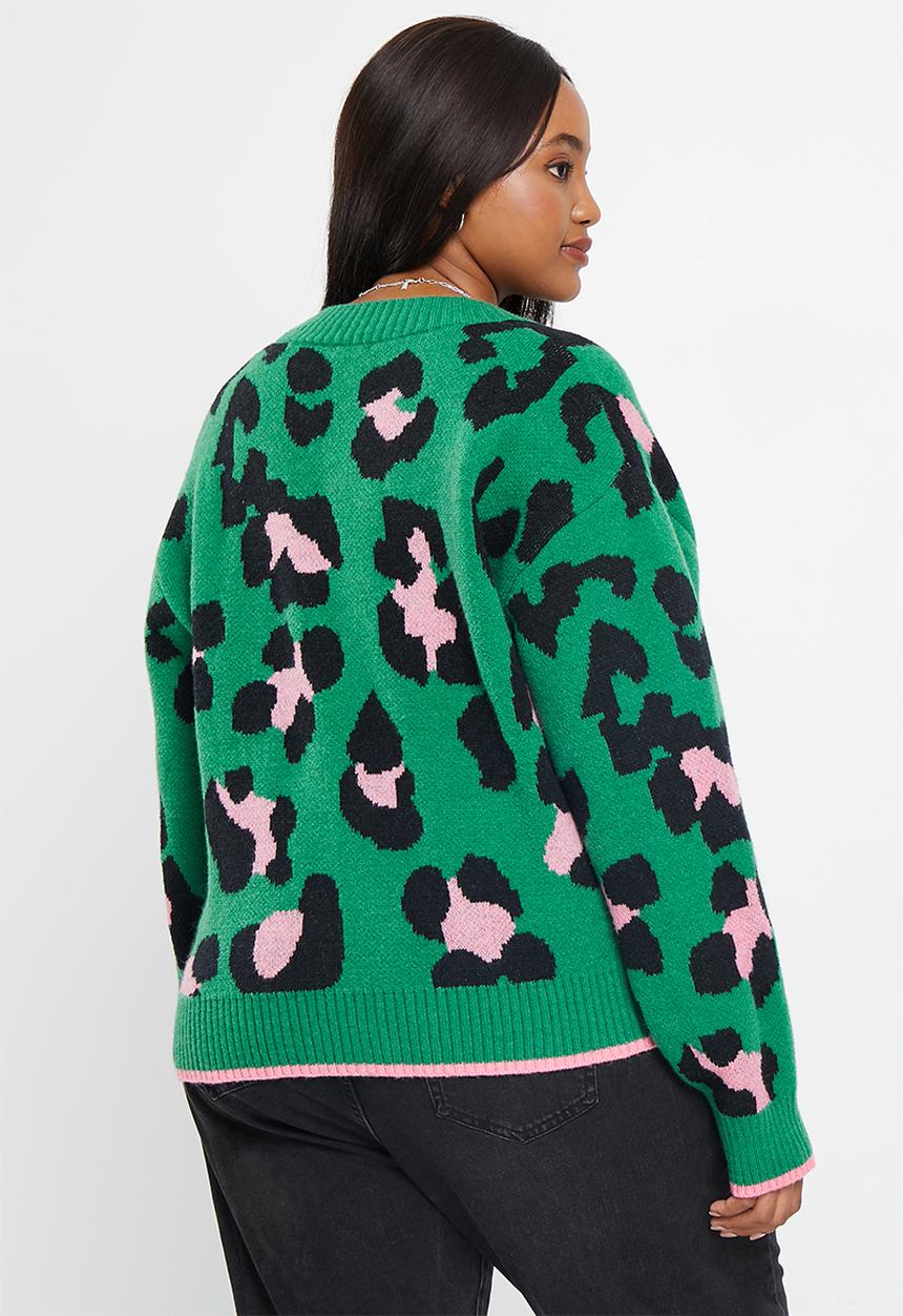 Me&B - Plus Button through cardigan - vibrant animal print