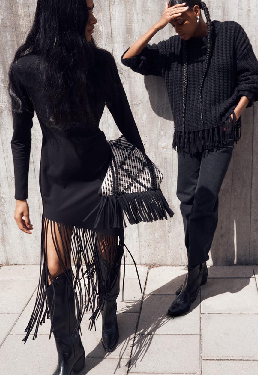 H&M - Fringe-trimmed dress - black