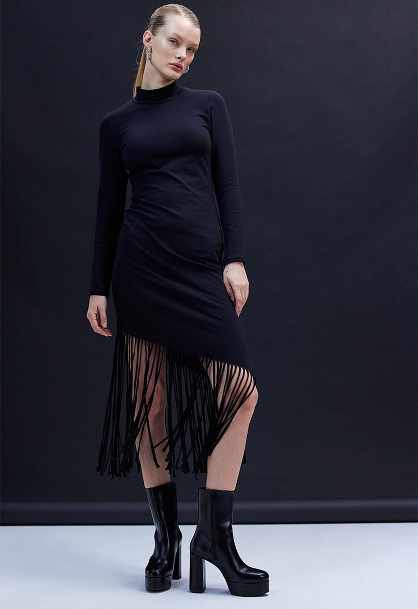 H&M - Fringe-trimmed dress - black