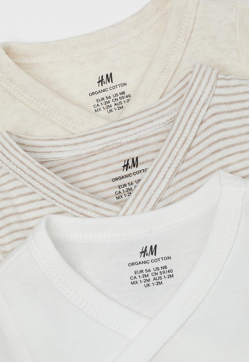 H&M - 3-Pack long-sleeved bodysuits - light beige/striped