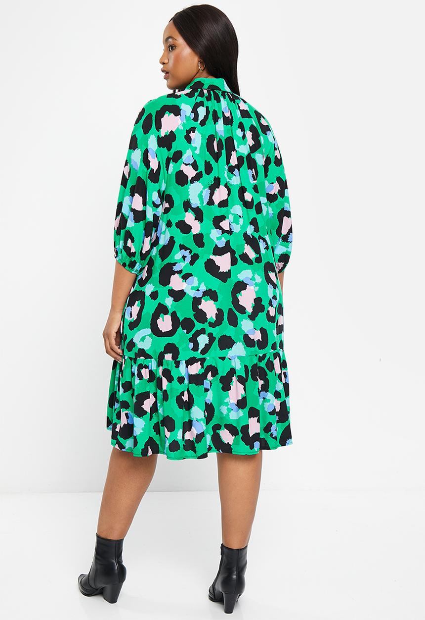 Me&B - Plus Bellow sleeve short shirt dress - opulent animal