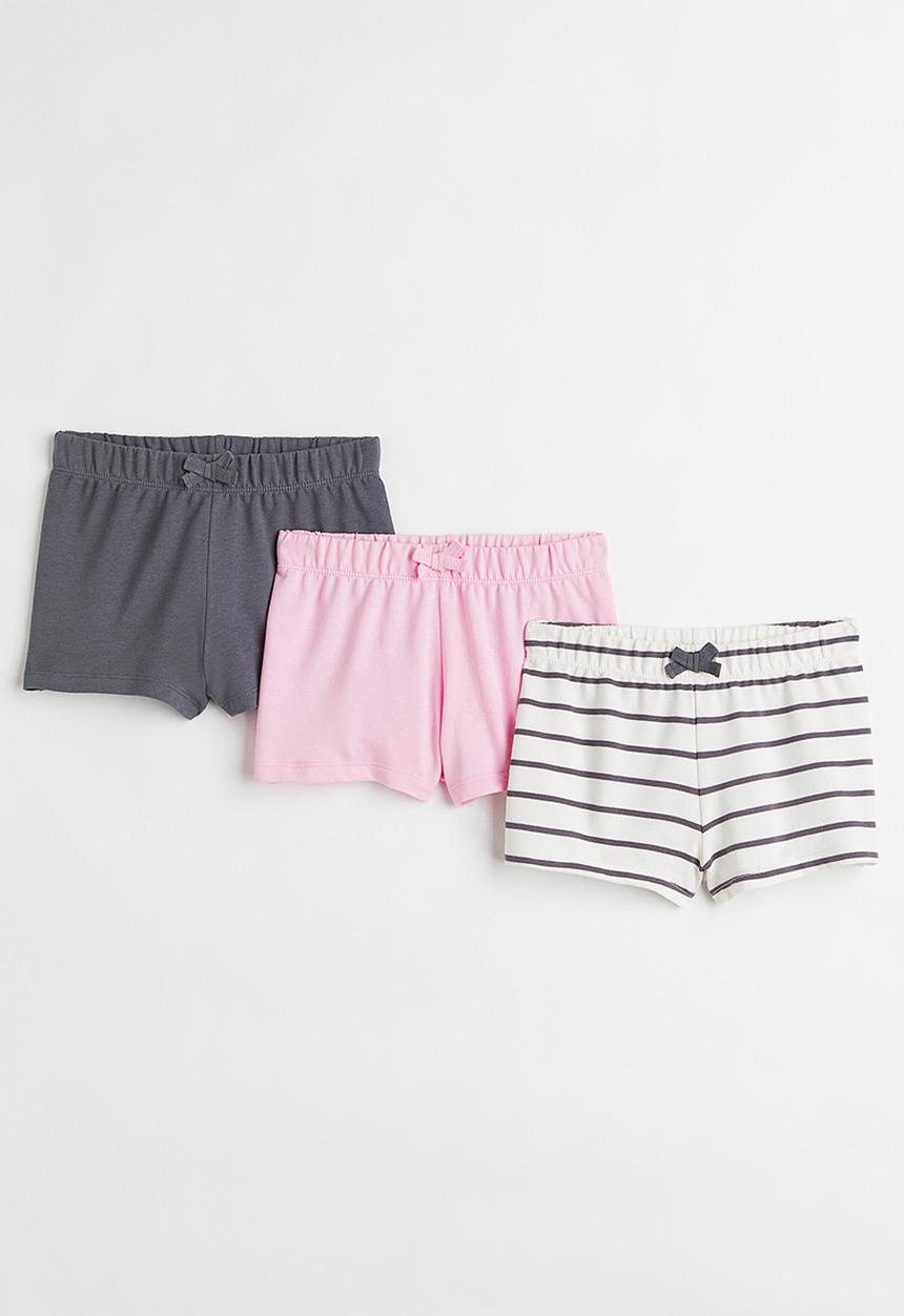 H&M - 3-Pack cotton shorts - light pink/grey striped