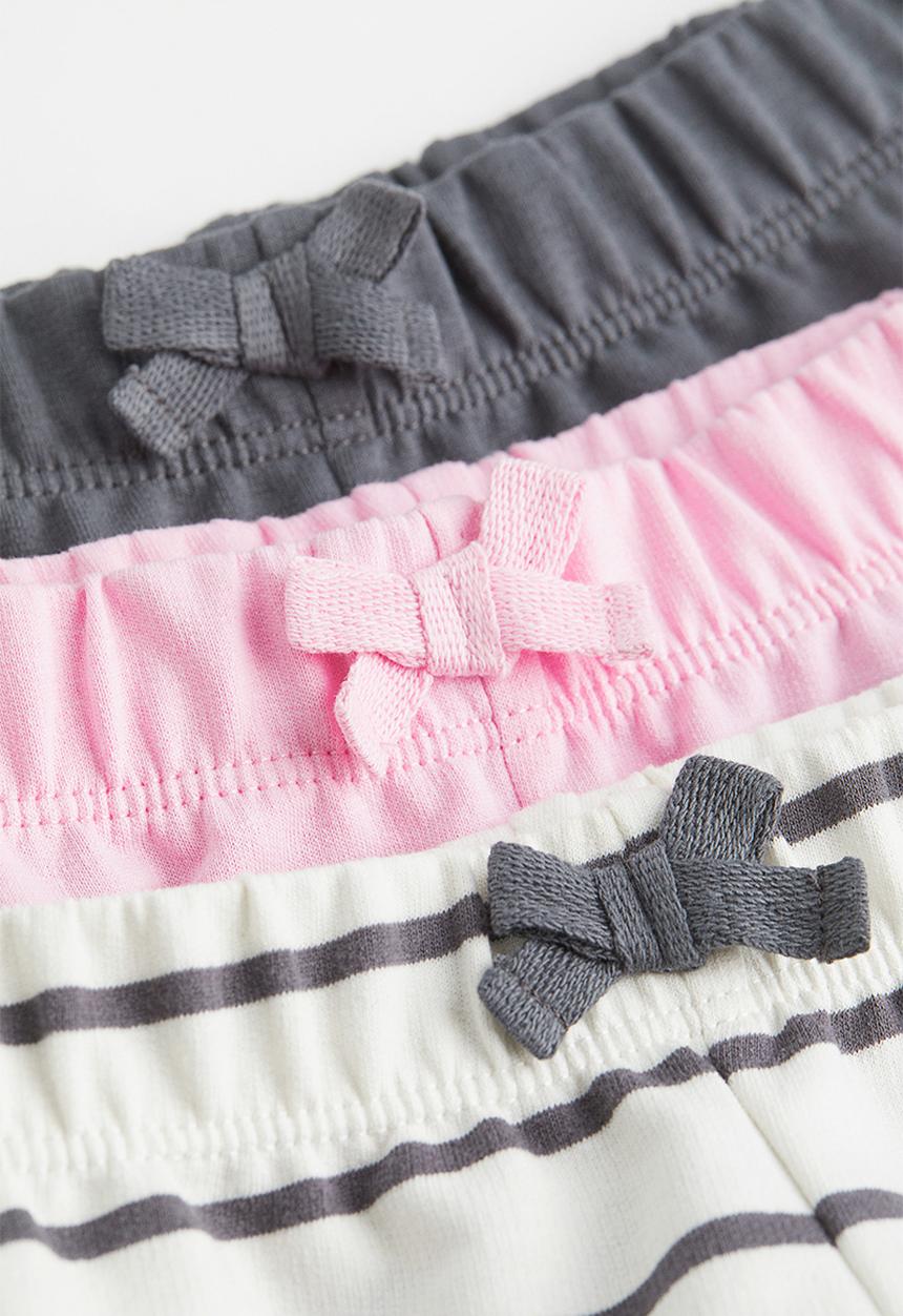 H&M - 3-Pack cotton shorts - light pink/grey striped