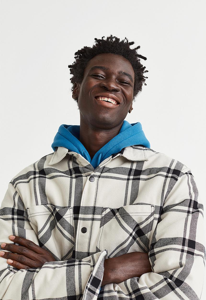 H&M - Padded overshirt - cream/checked