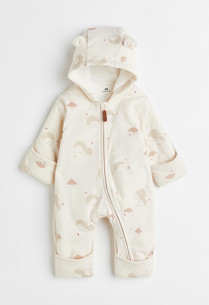 H&M - Hooded all-in-one suit - light beige/hedgehogs