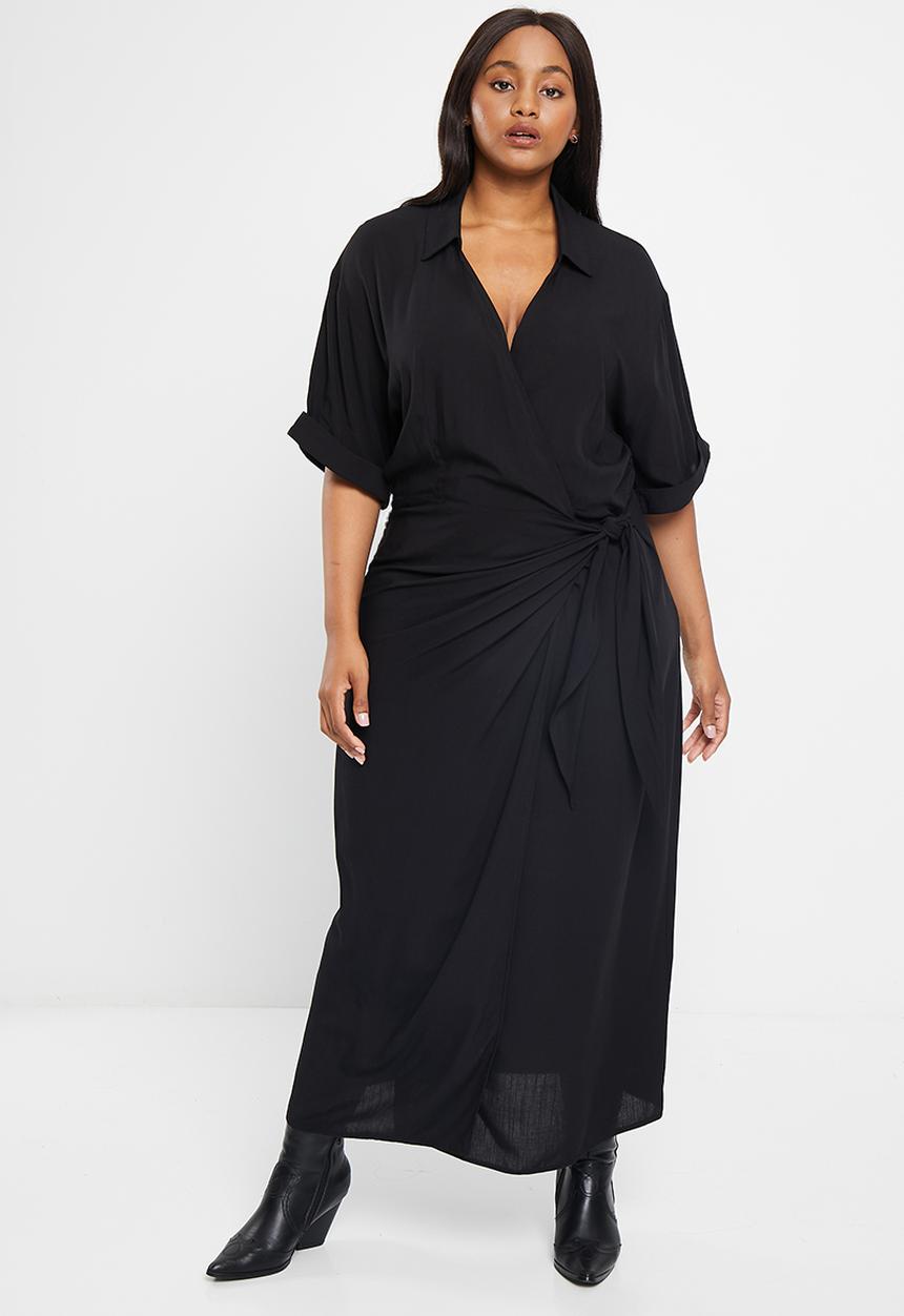 Me&B - Plus relaxed wrap shirt dress - black