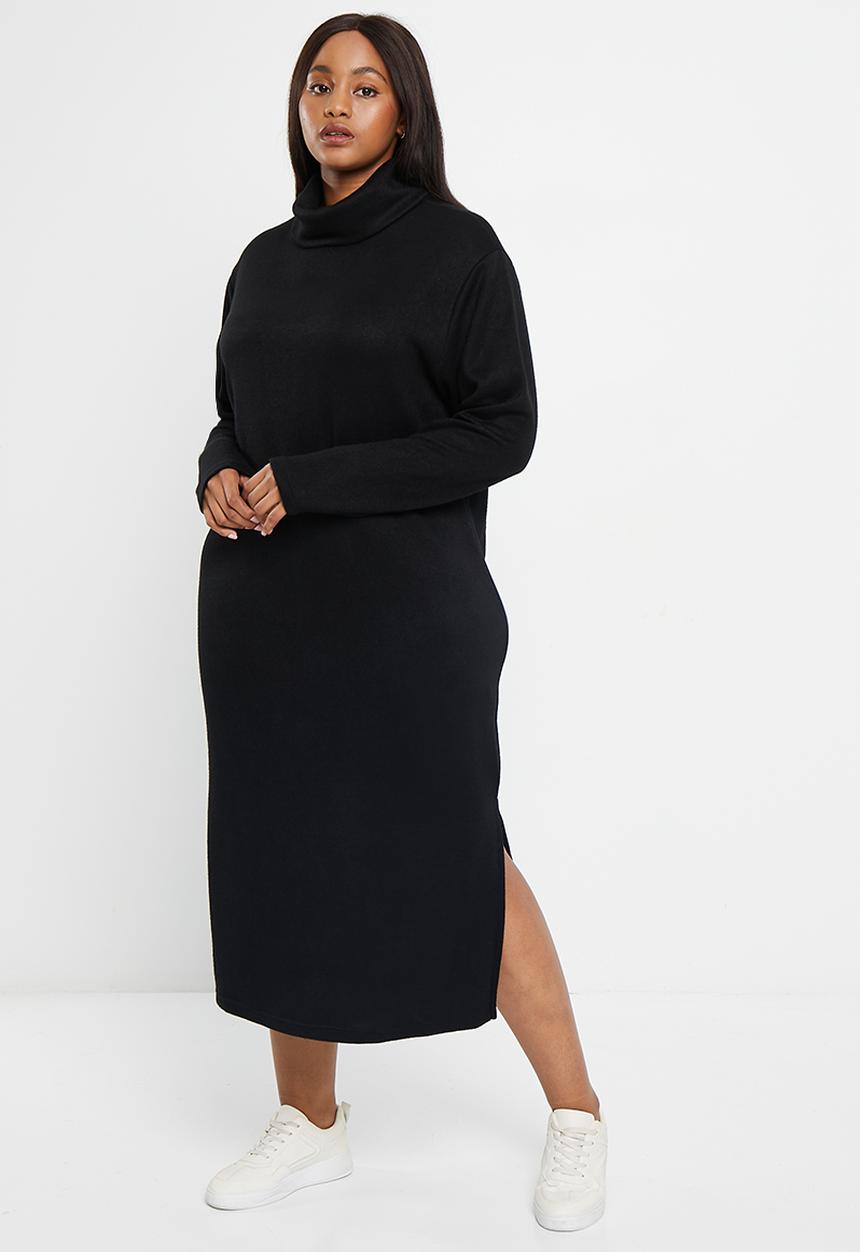 Me&B - Plus Poloneck maxi rib knit dress - black