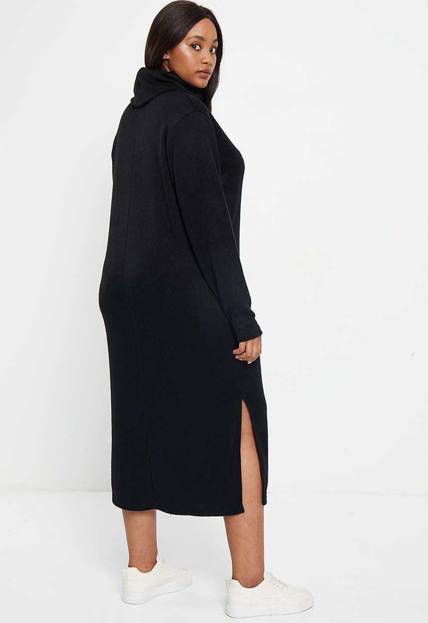 Me&B - Plus Poloneck maxi rib knit dress - black