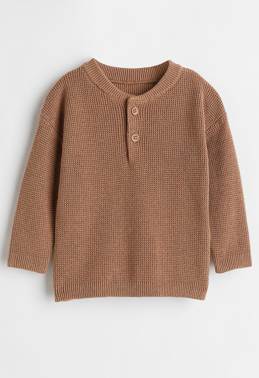 H&M - Waffle-knit henley top - dark beige