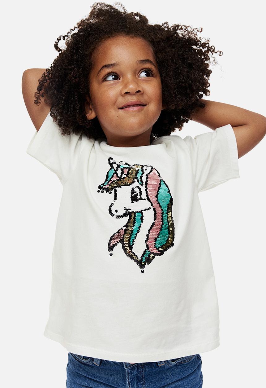 H&M - Reversible sequin-motif T-shirt - white/unicorn