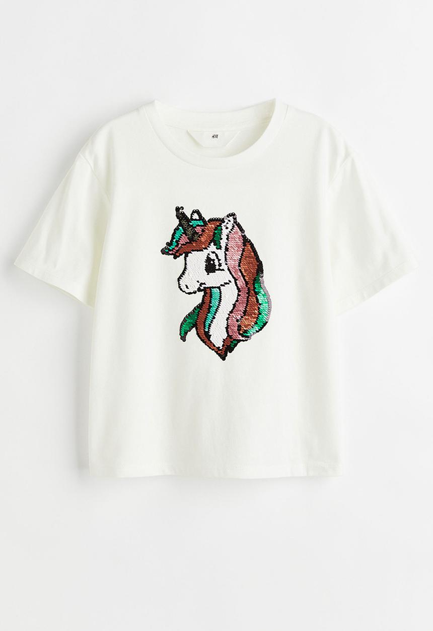H&M - Reversible sequin-motif T-shirt - white/unicorn