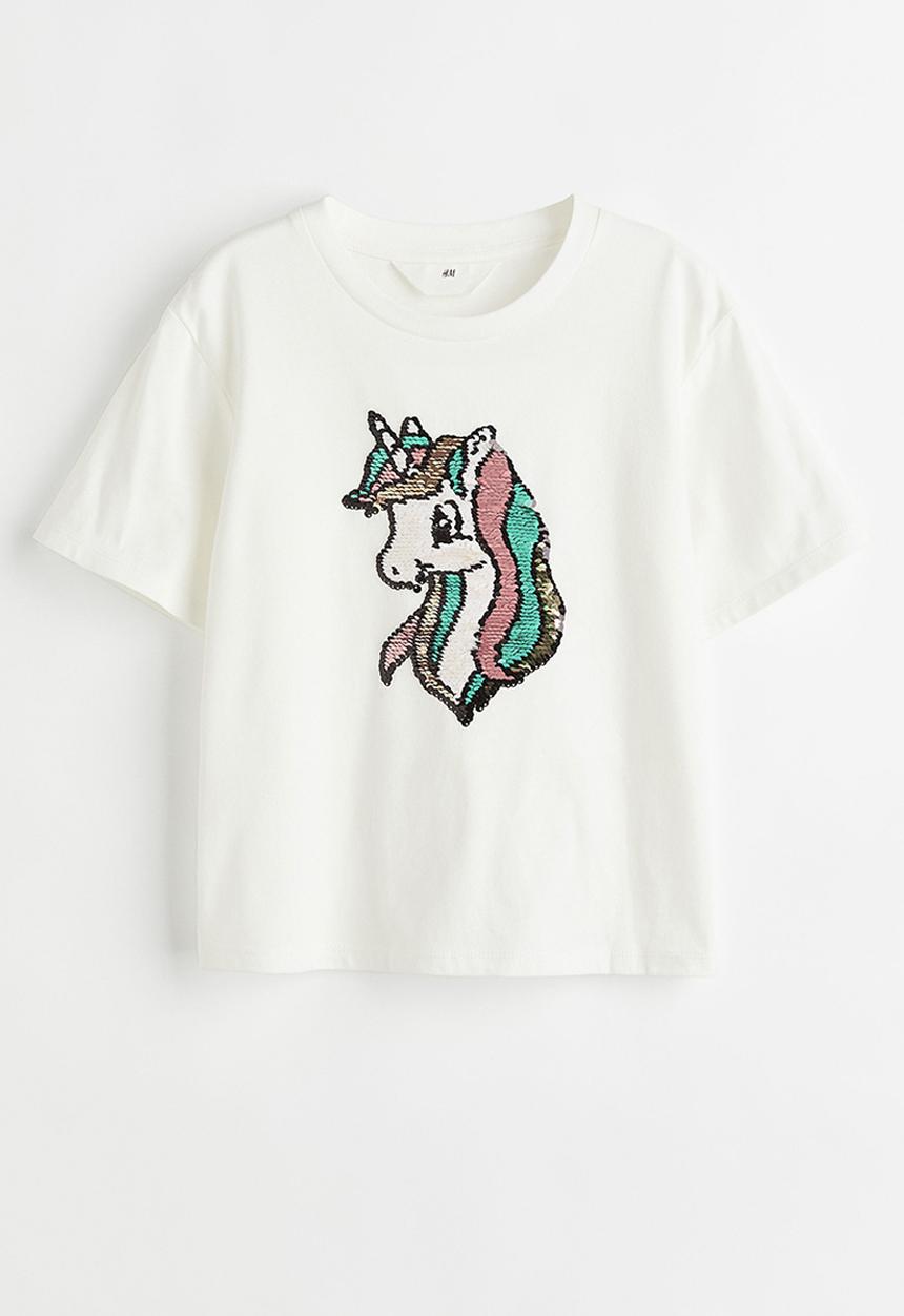 H&M - Reversible sequin-motif T-shirt - white/unicorn