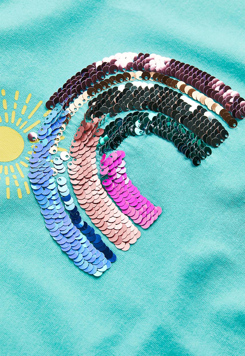H&M - Reversible sequin-motif T-shirt - turquoise/rainbow