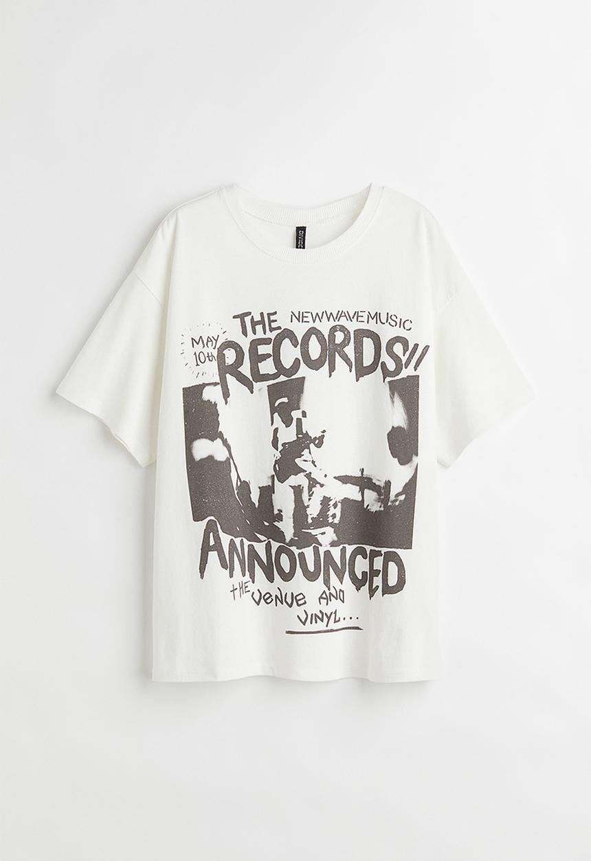 H&M - Printed T-shirt - white/records