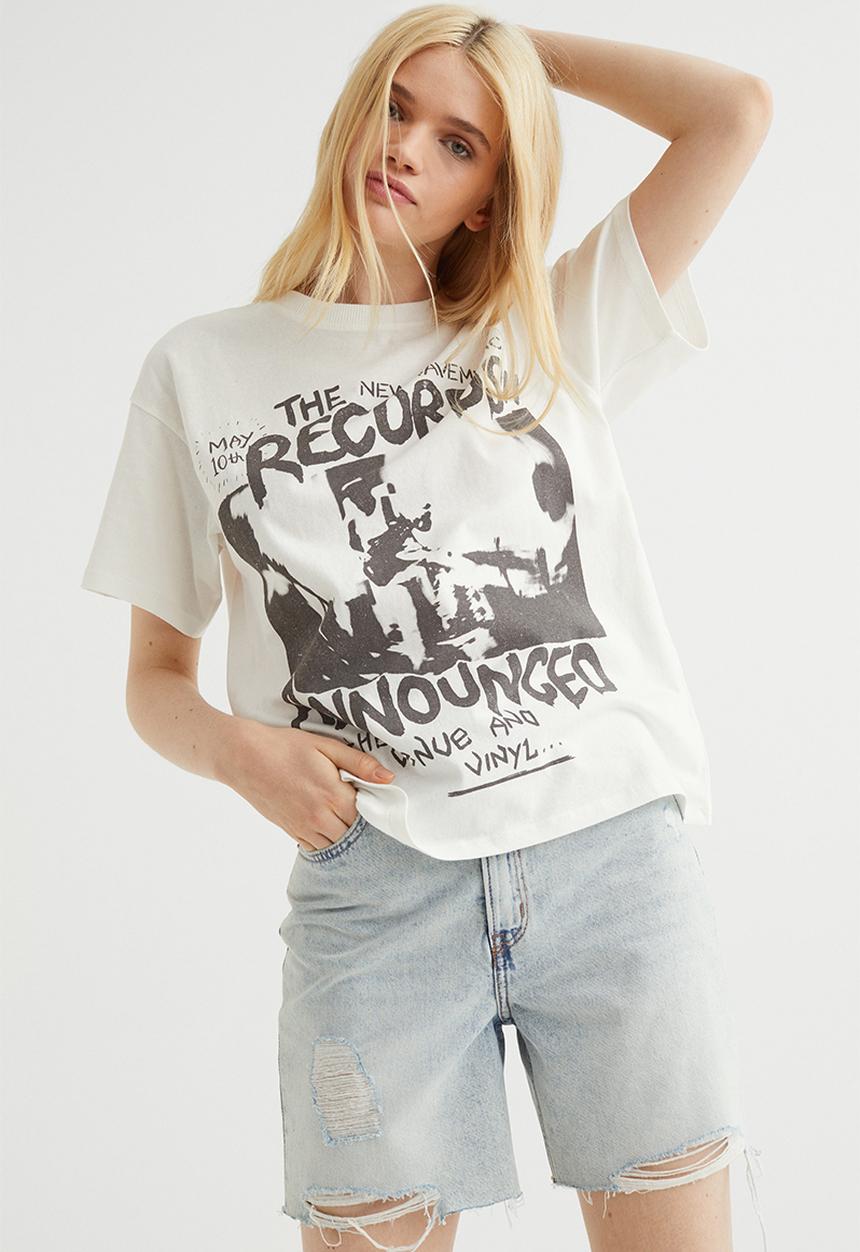 H&M - Printed T-shirt - white/records