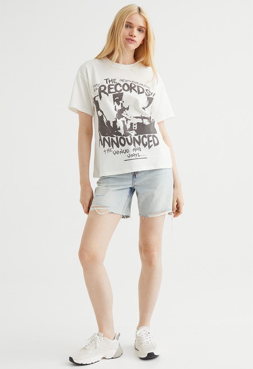 H&M - Printed T-shirt - white/records