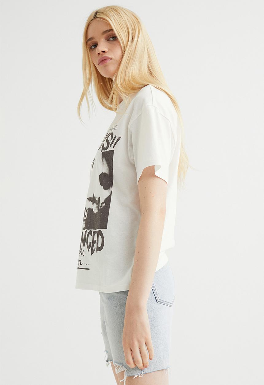 H&M - Printed T-shirt - white/records