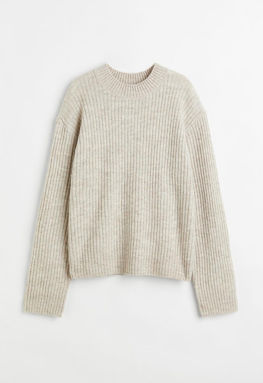H&M - Rib-knit jumper - light beige marl