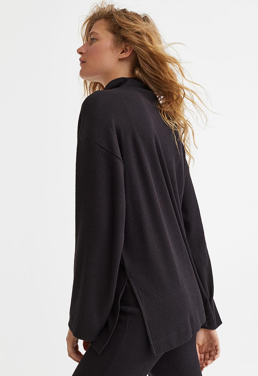 H&M - Ribbed half-zip top - black