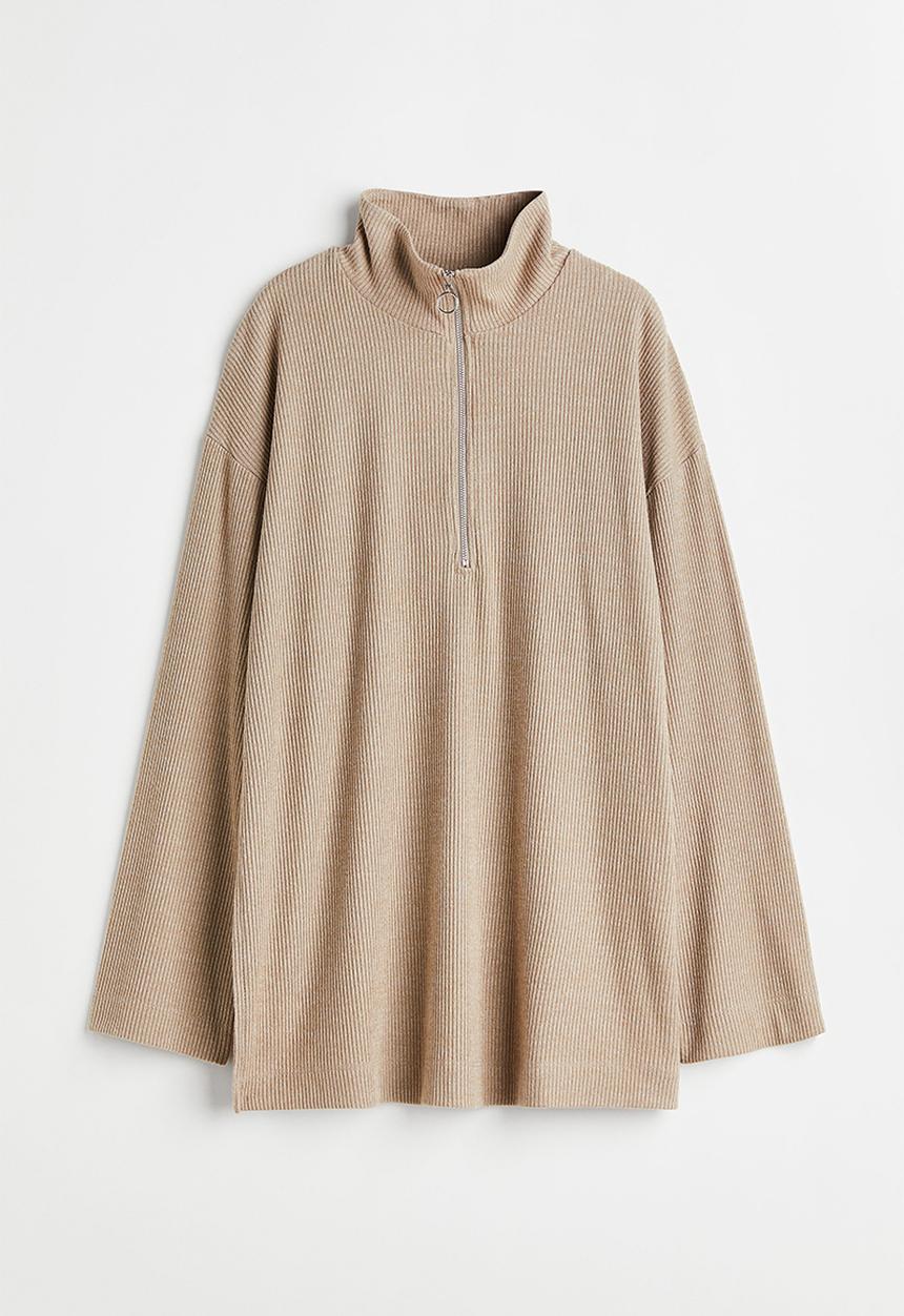 H&M - Ribbed half-zip top - beige